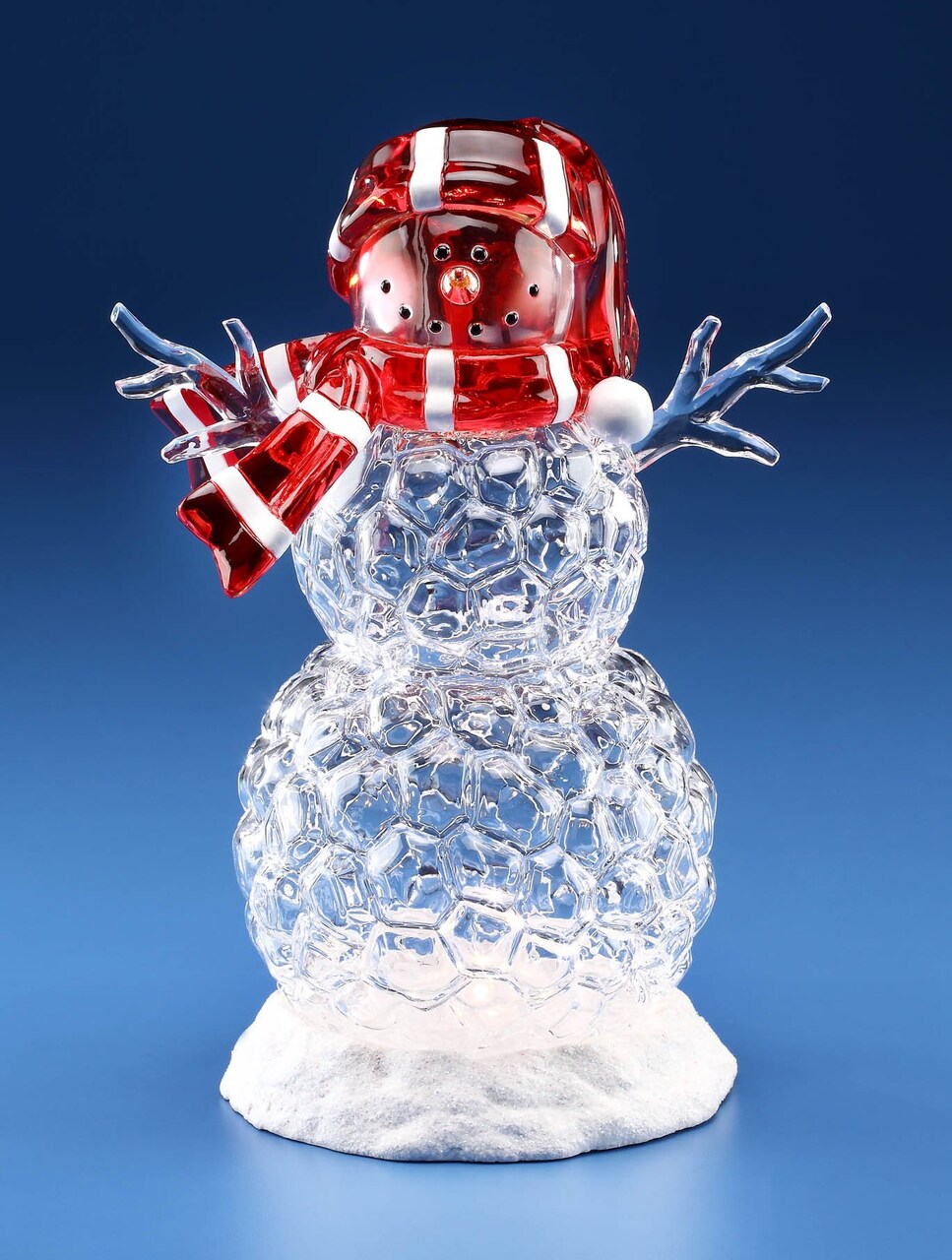 CC Christmas Decor Set of 2 Clear and Red Scarf Snowman with LED Lighted Table Pieces 10"